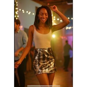 HAUTE HIPPIE MINI SKIRT S NWT SEQUINS SIDE ZIP Y2K GLAM LUXE HOLIDAY EDGY SLINKY